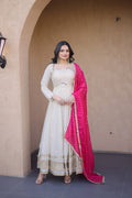 Cosmos Gown with Mirror Work and Moss Butti Dupatta