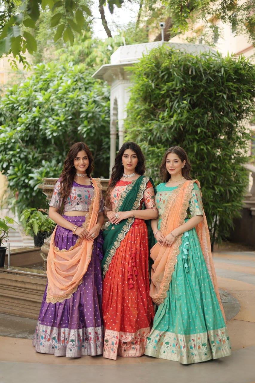 Cosmos Jequard Lehenga Choli with Russian Silk Embroidered Dupatta