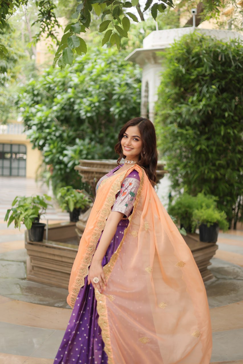 Cosmos Jequard Lehenga Choli with Russian Silk Embroidered Dupatta