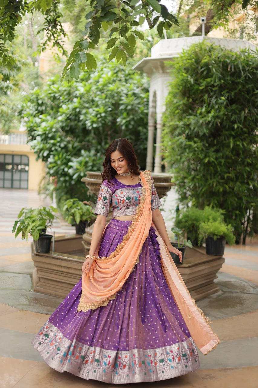 Cosmos Jequard Lehenga Choli with Russian Silk Embroidered Dupatta