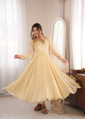 Doremon Crush Gown with Mirror Work Lace Border and Butterfly Net Dupatta