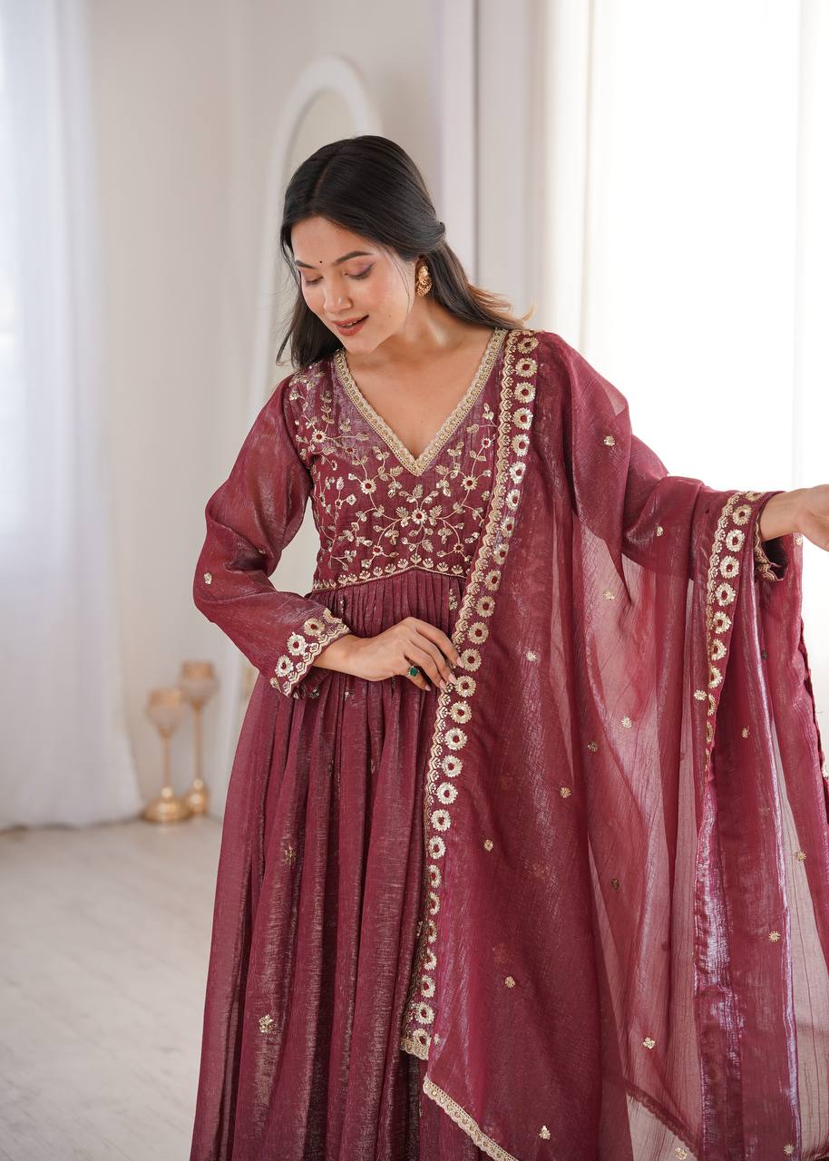 Crunchy Sequence Embroidered Gown with Pant and Dupatta