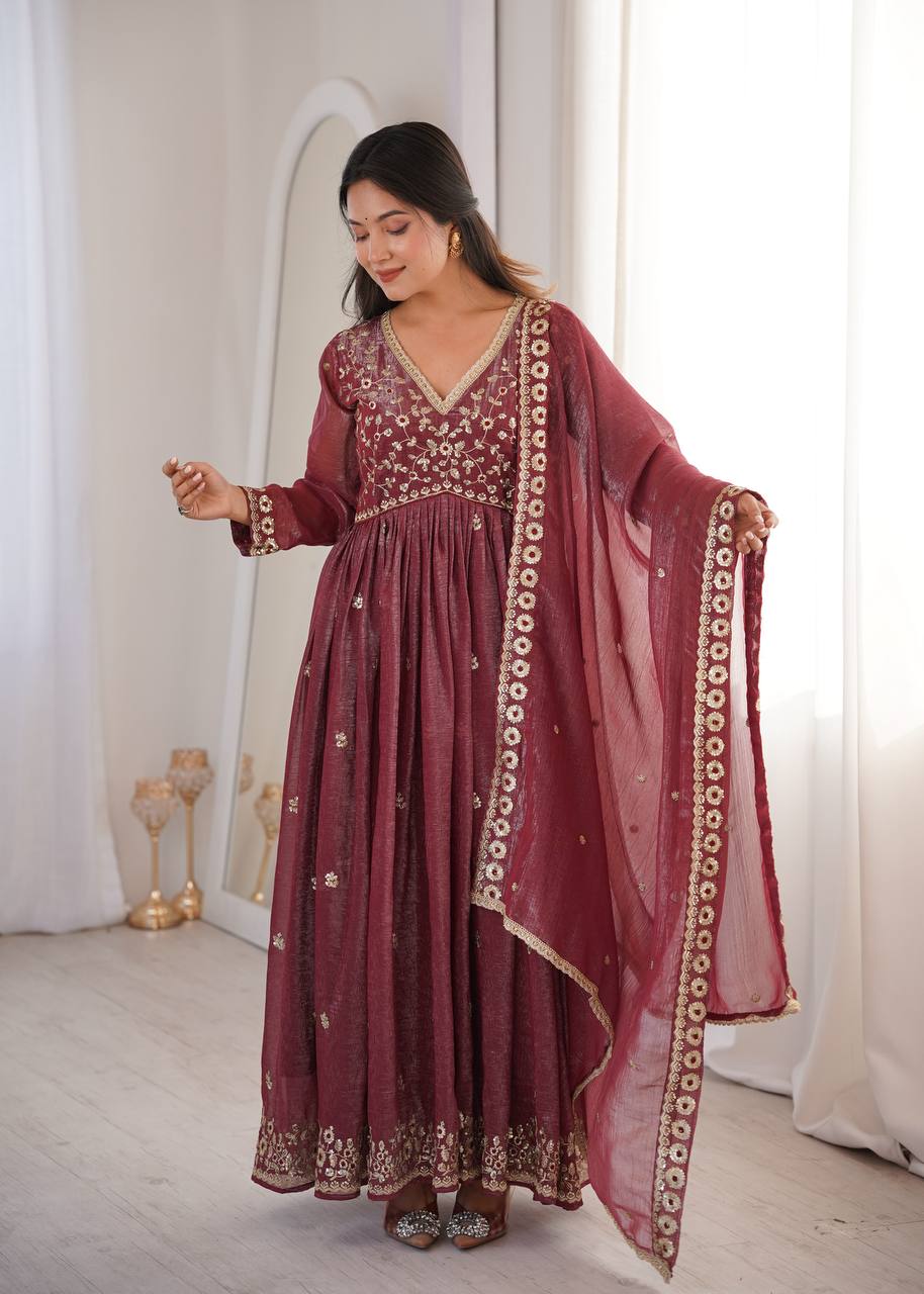 Crunchy Sequence Embroidered Gown with Pant and Dupatta
