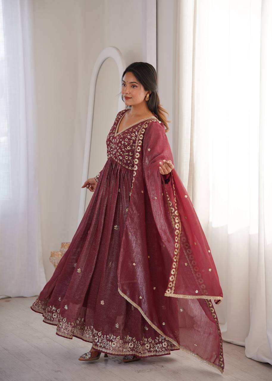 Crunchy Sequence Embroidered Gown with Pant and Dupatta