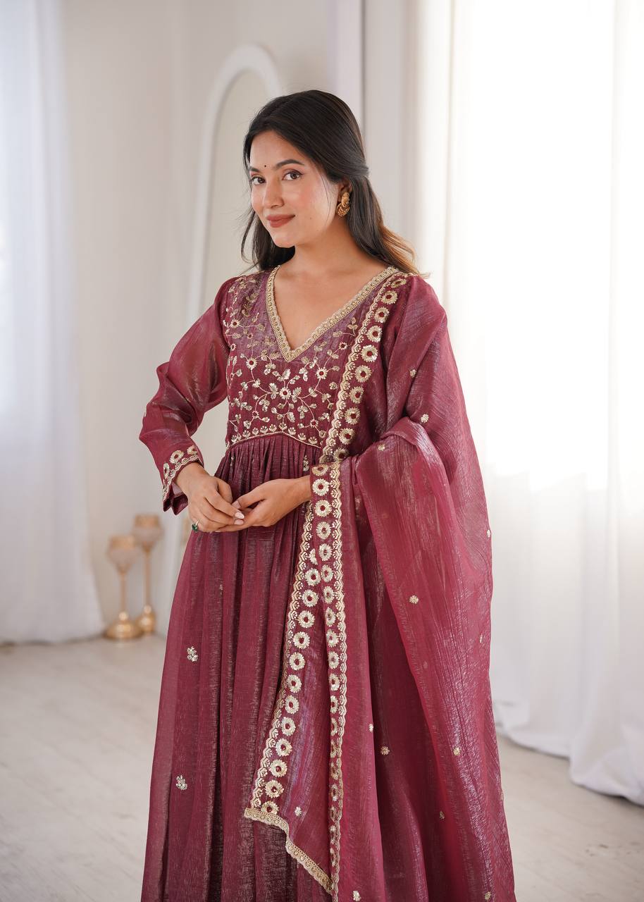 Crunchy Sequence Embroidered Gown with Pant and Dupatta