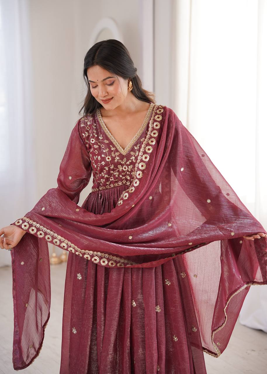 Crunchy Sequence Embroidered Gown with Pant and Dupatta