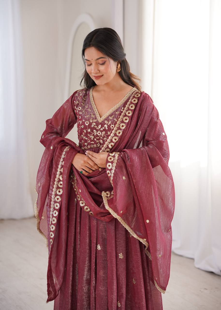 Crunchy Sequence Embroidered Gown with Pant and Dupatta