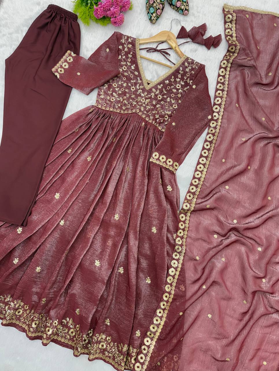 Crunchy Sequence Embroidered Gown with Pant and Dupatta