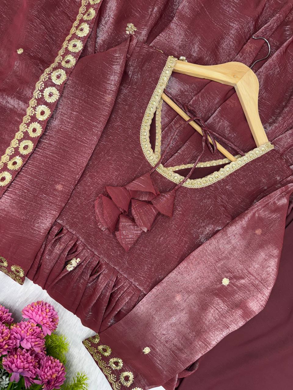 Crunchy Sequence Embroidered Gown with Pant and Dupatta