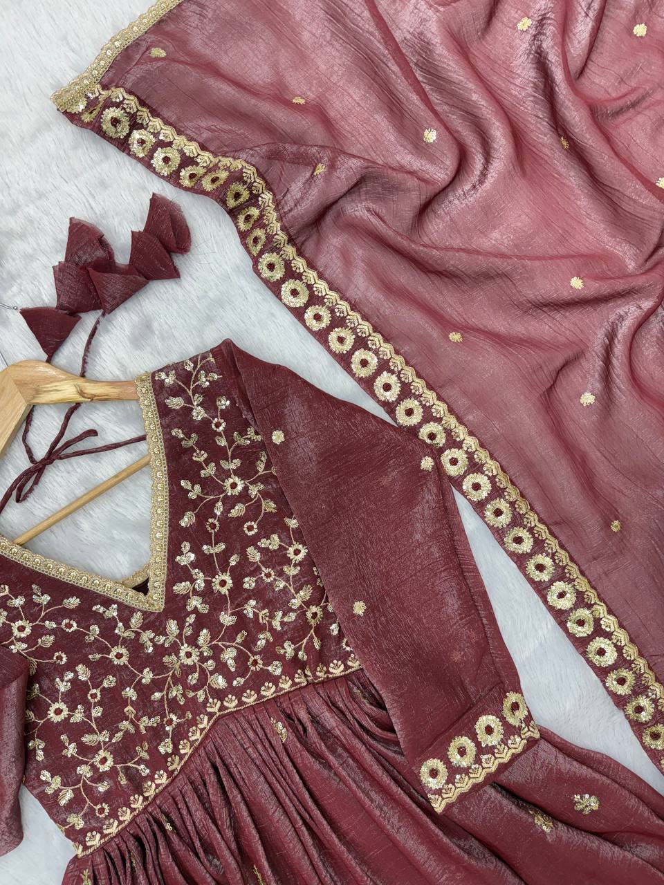 Crunchy Sequence Embroidered Gown with Pant and Dupatta