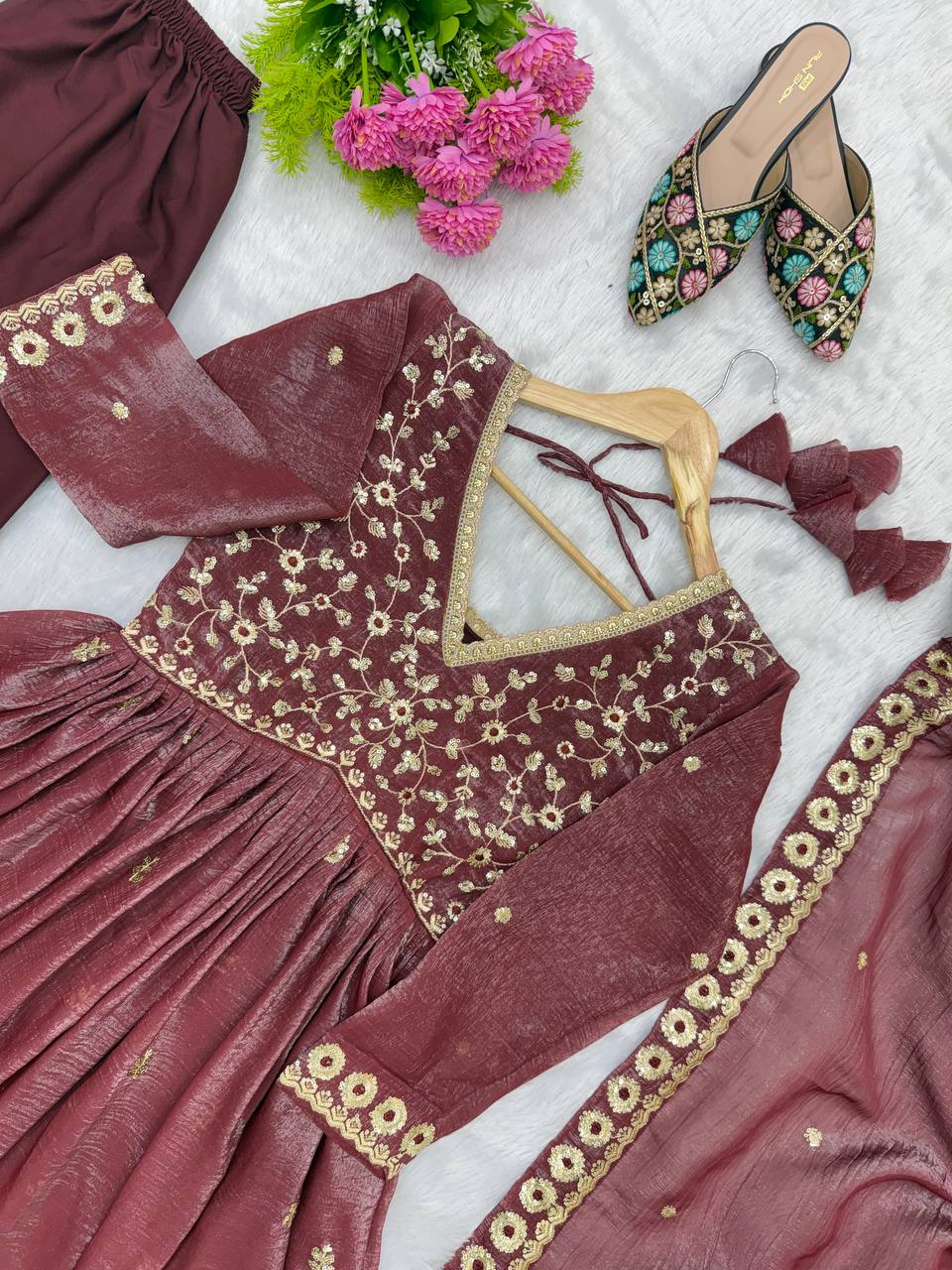 Crunchy Sequence Embroidered Gown with Pant and Dupatta