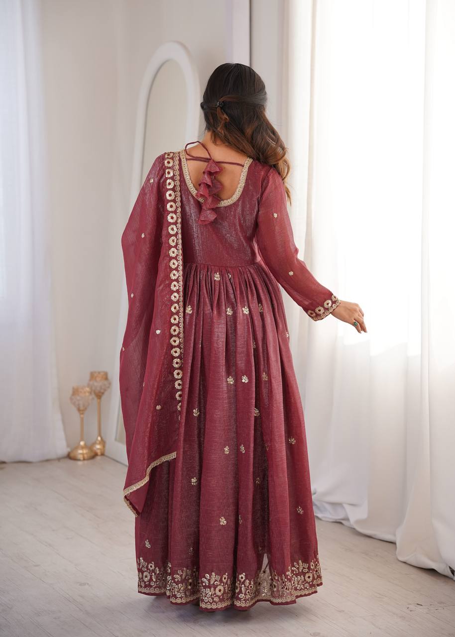 Crunchy Sequence Embroidered Gown with Pant and Dupatta