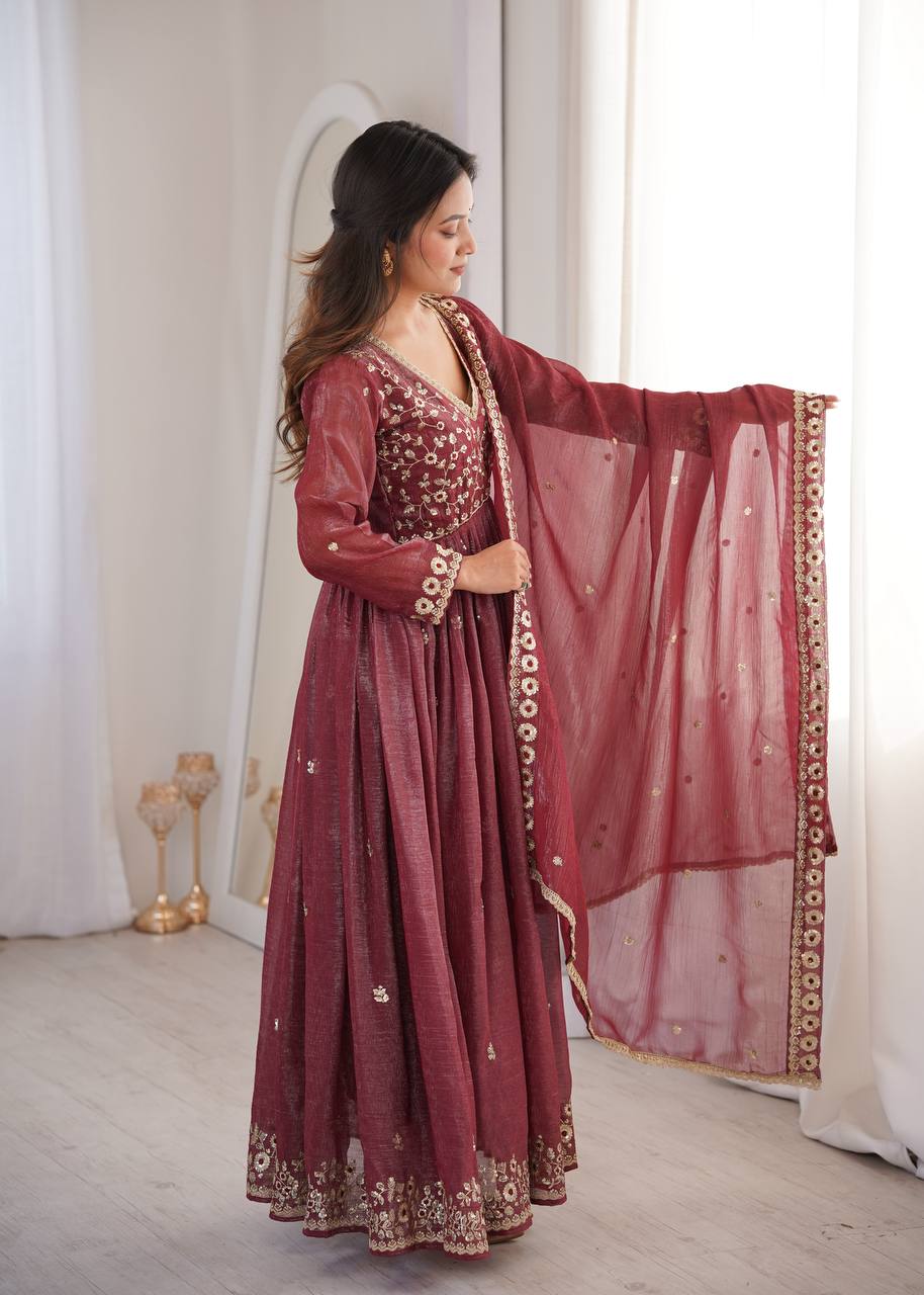 Crunchy Sequence Embroidered Gown with Pant and Dupatta