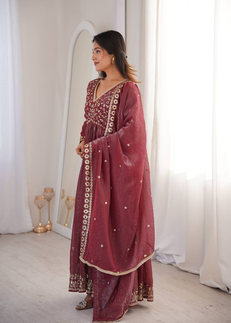 Crunchy Sequence Embroidered Gown with Pant and Dupatta