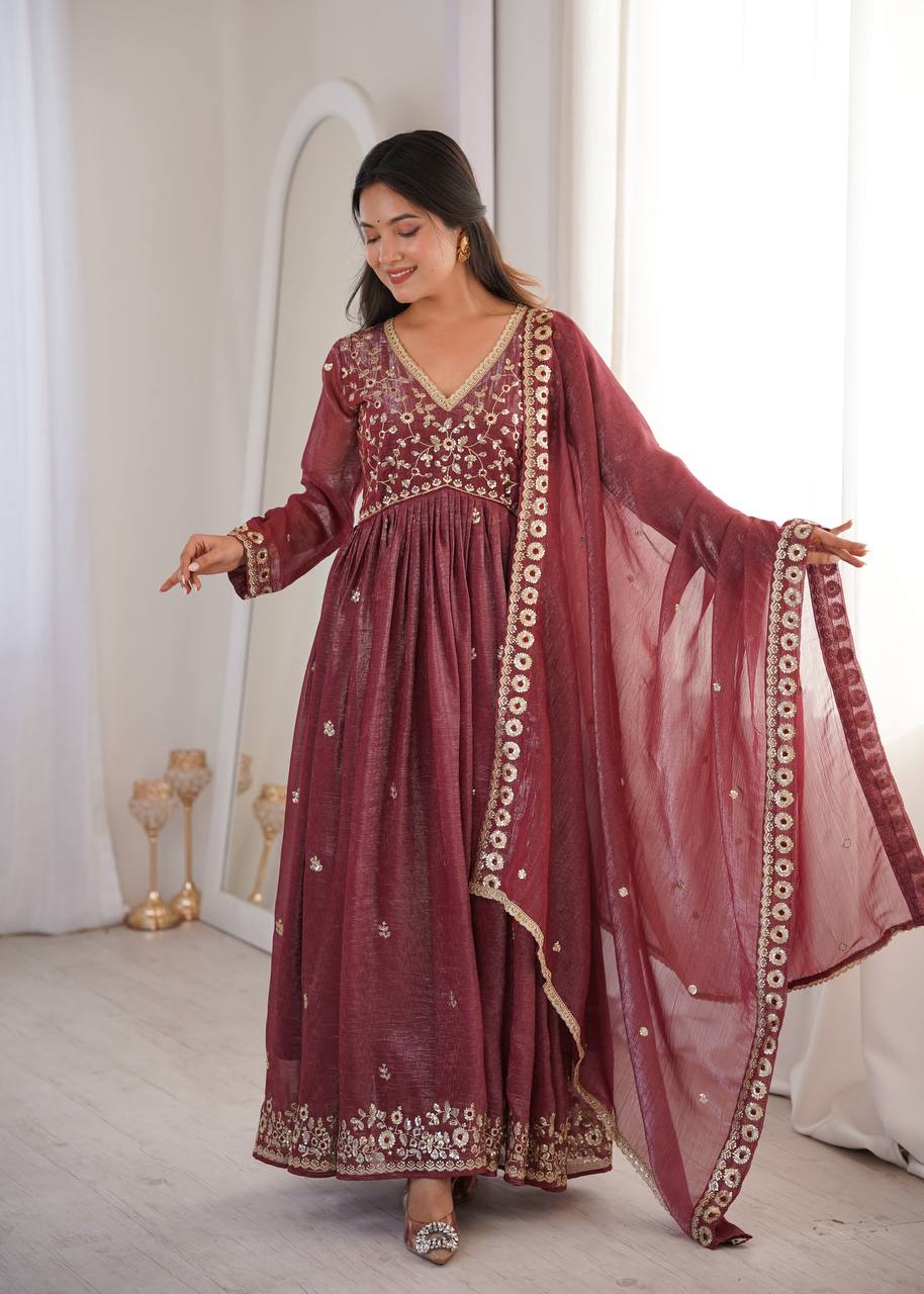 Crunchy Sequence Embroidered Gown with Pant and Dupatta