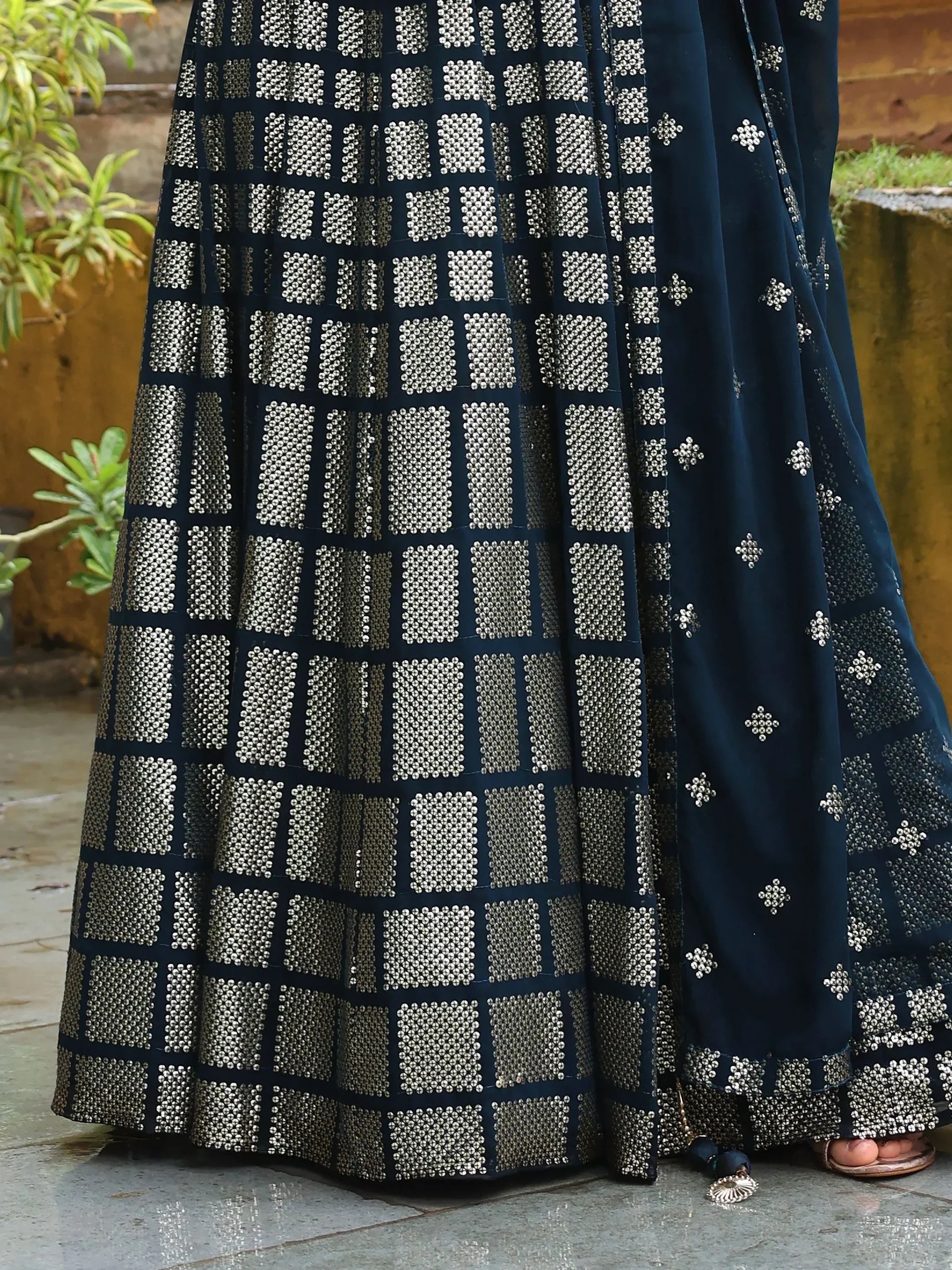 Crushing Teal Blue Embroidered Georgette Event Wear Lehenga Choli