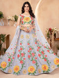 Cute Grey Floral Embroidered Georgette Engagement Wear Lehenga Choli