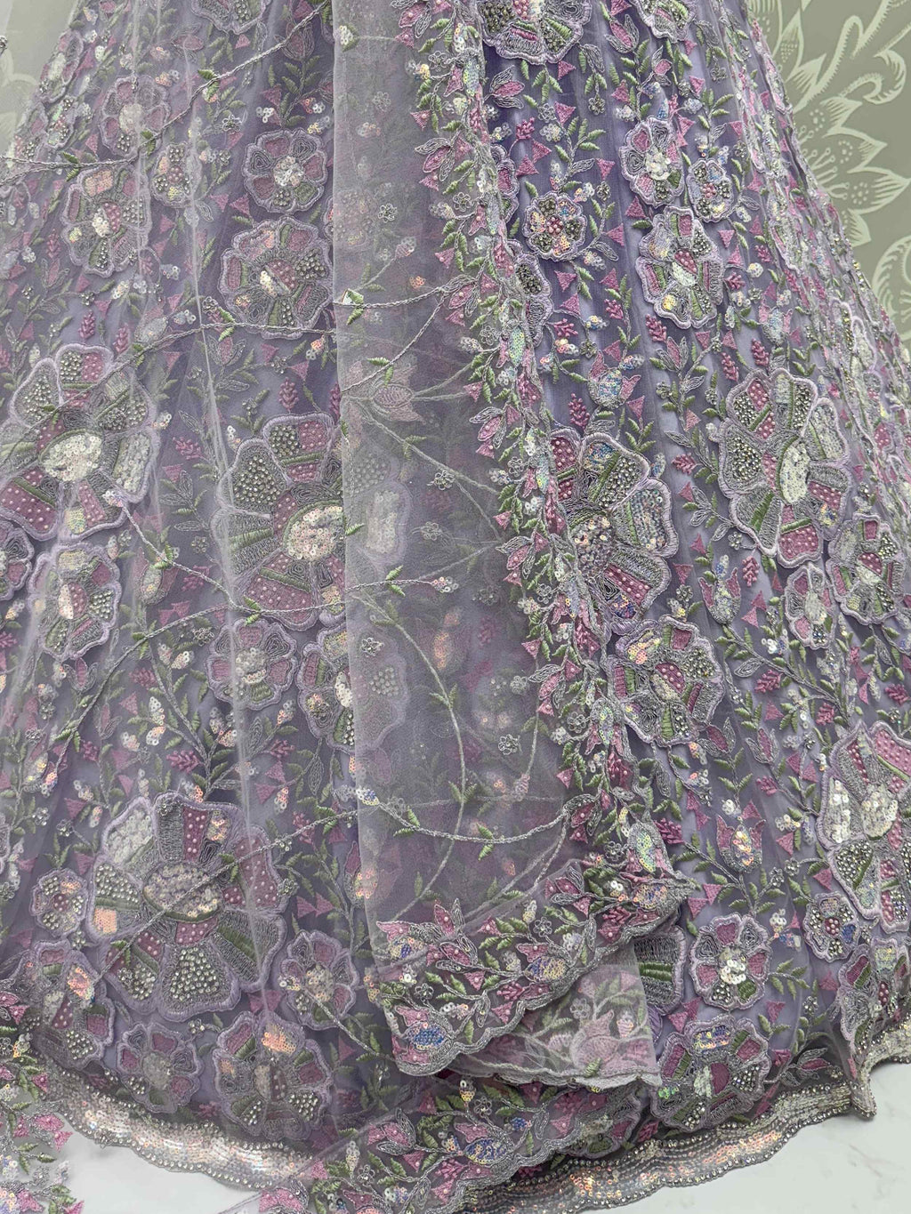 Purple Glamorous Net Sequins Wedding Wear Lehenga Choli With Dupatta