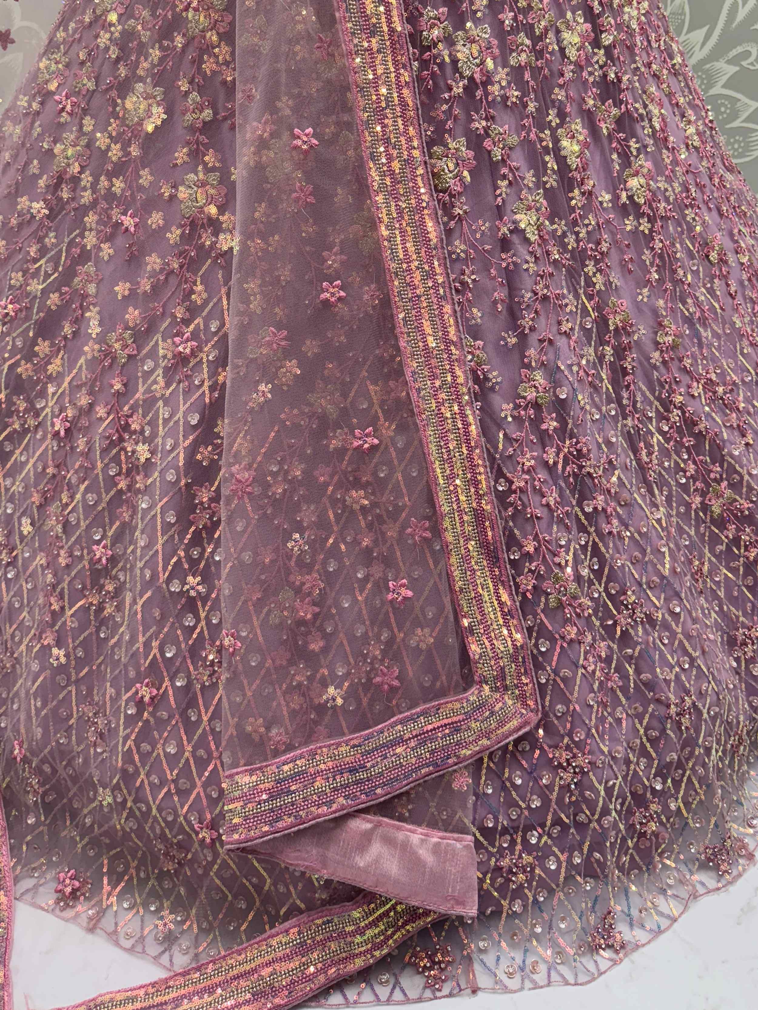 Lavender Fantastic Net Multi-Thread Work Wedding Lehenga Choli
