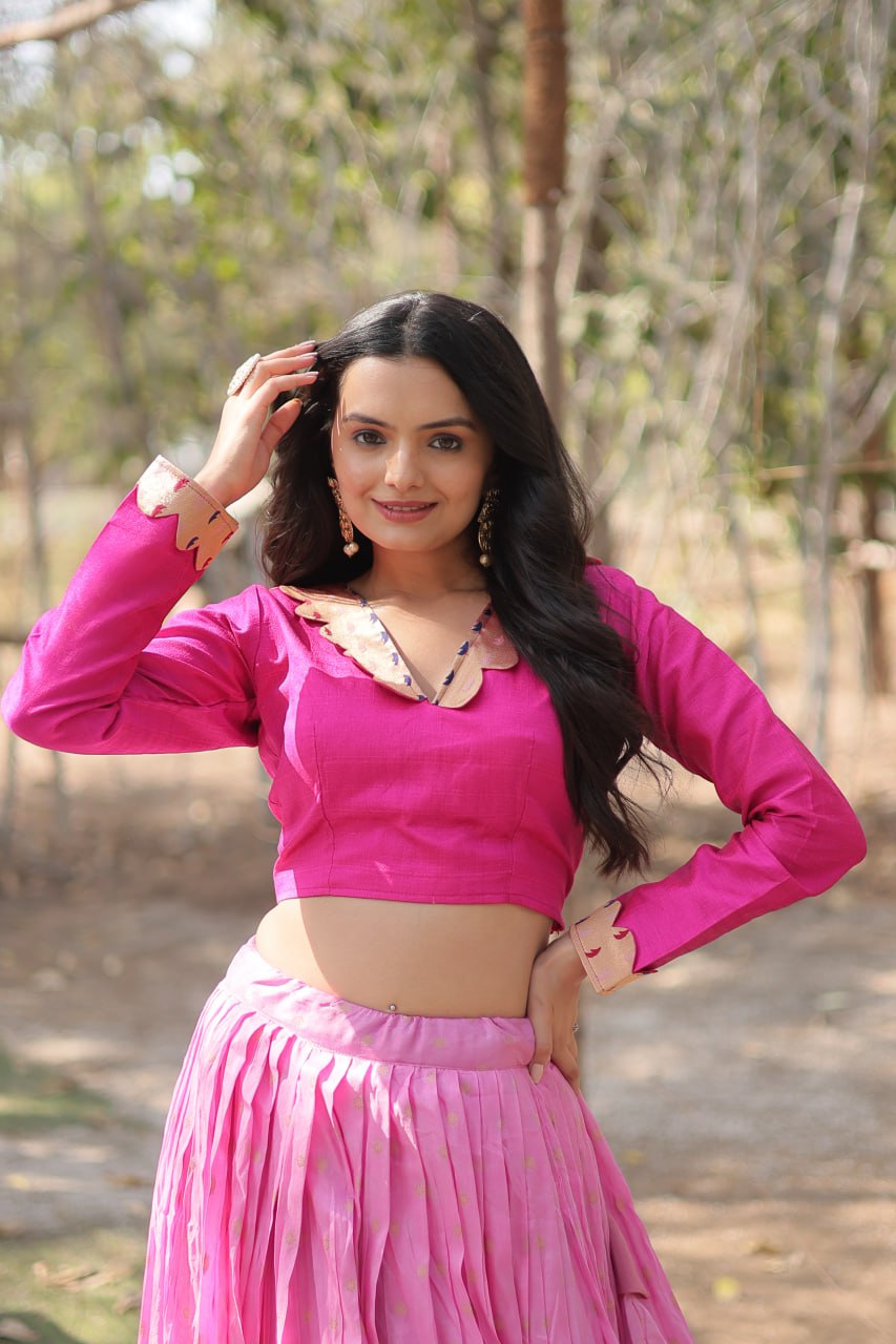 Dayble Viscose Kalamkari Jari Weaving Lehenga Choli