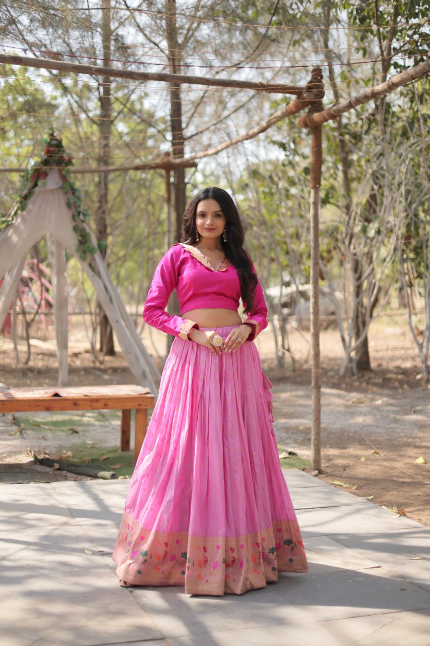 Dayble Viscose Kalamkari Jari Weaving Lehenga Choli