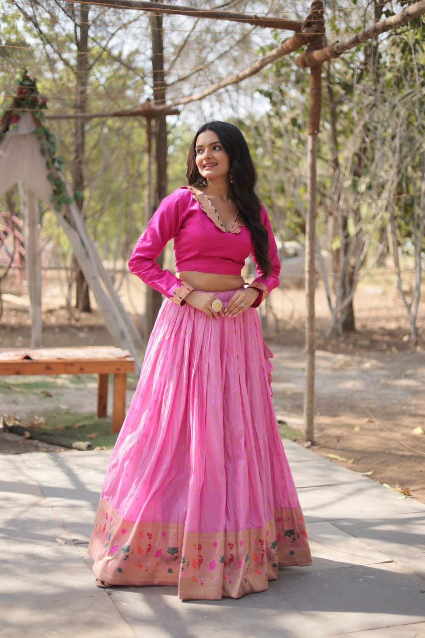 Dayble Viscose Kalamkari Jari Weaving Lehenga Choli