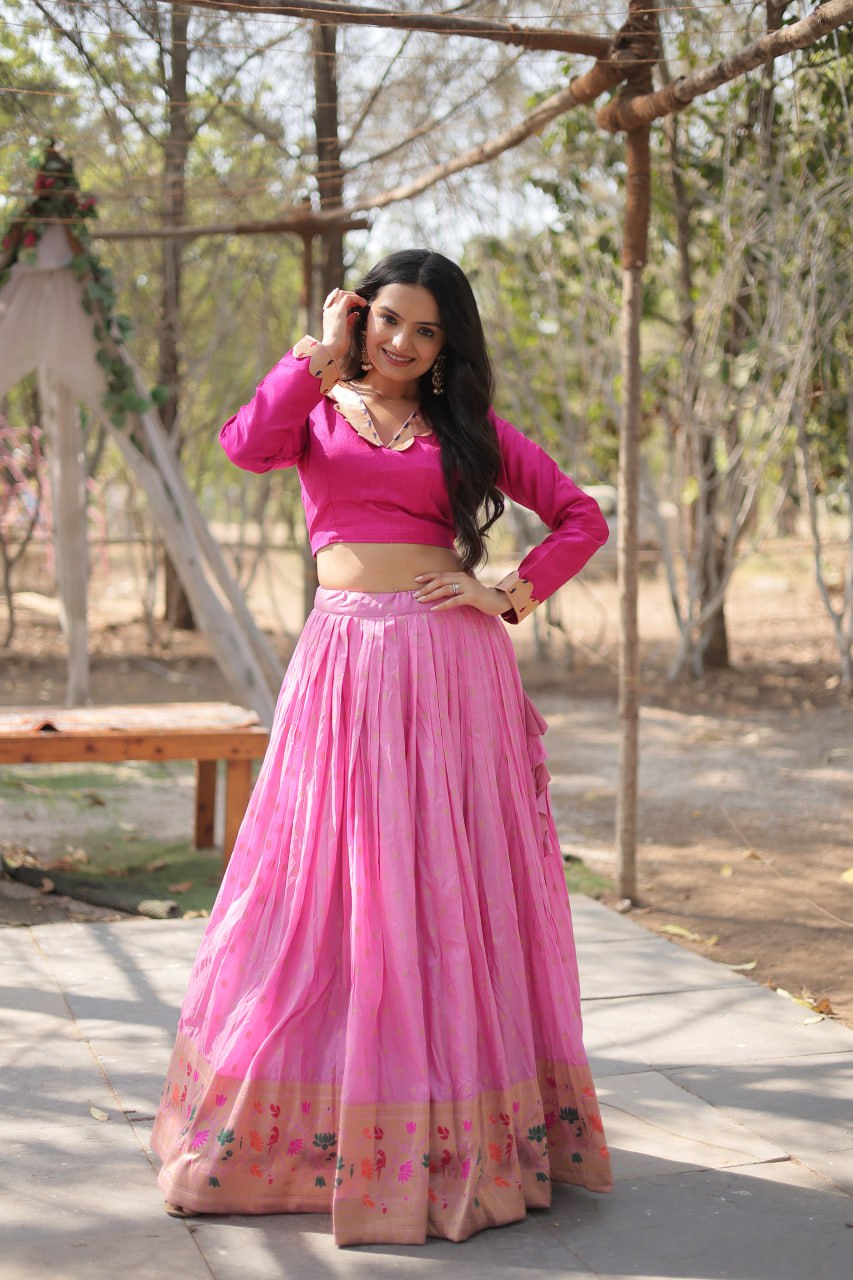Dayble Viscose Kalamkari Jari Weaving Lehenga Choli