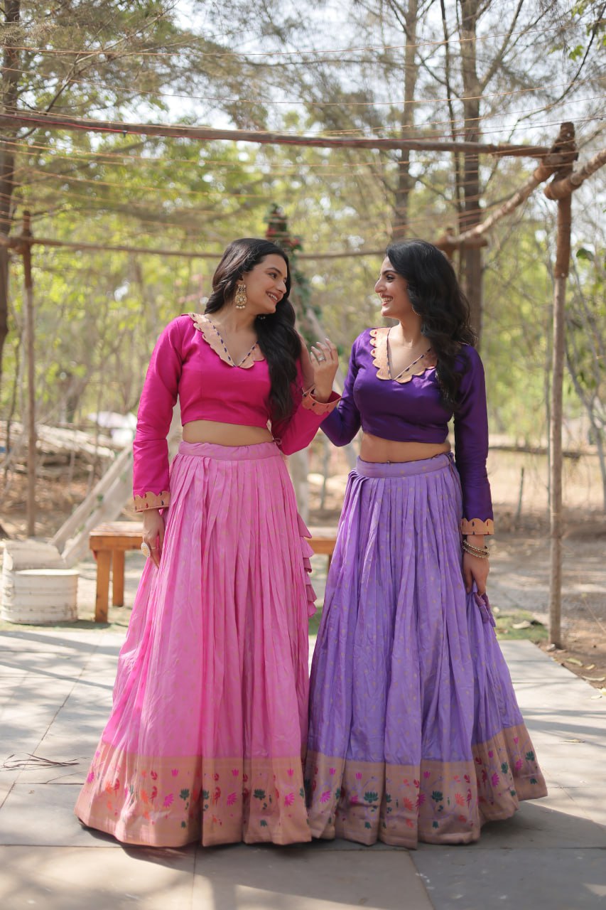 Dayble Viscose Kalamkari Jari Weaving Lehenga Choli