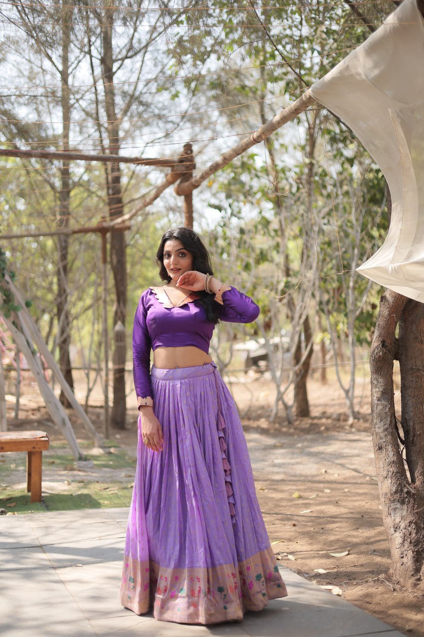 Dayble Viscose Kalamkari Jari Weaving Lehenga Choli