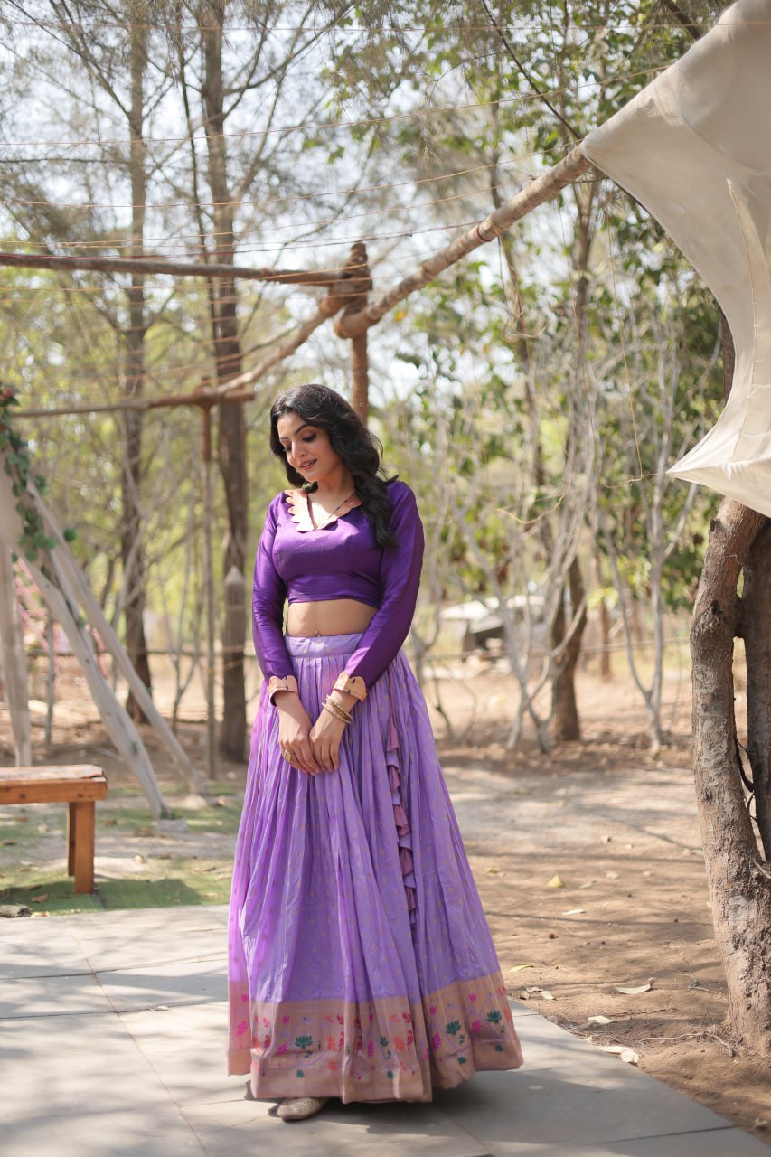 Dayble Viscose Kalamkari Jari Weaving Lehenga Choli
