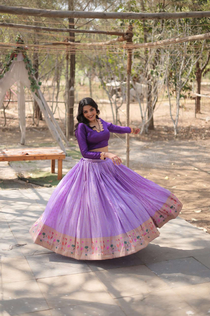 Dayble Viscose Kalamkari Jari Weaving Lehenga Choli