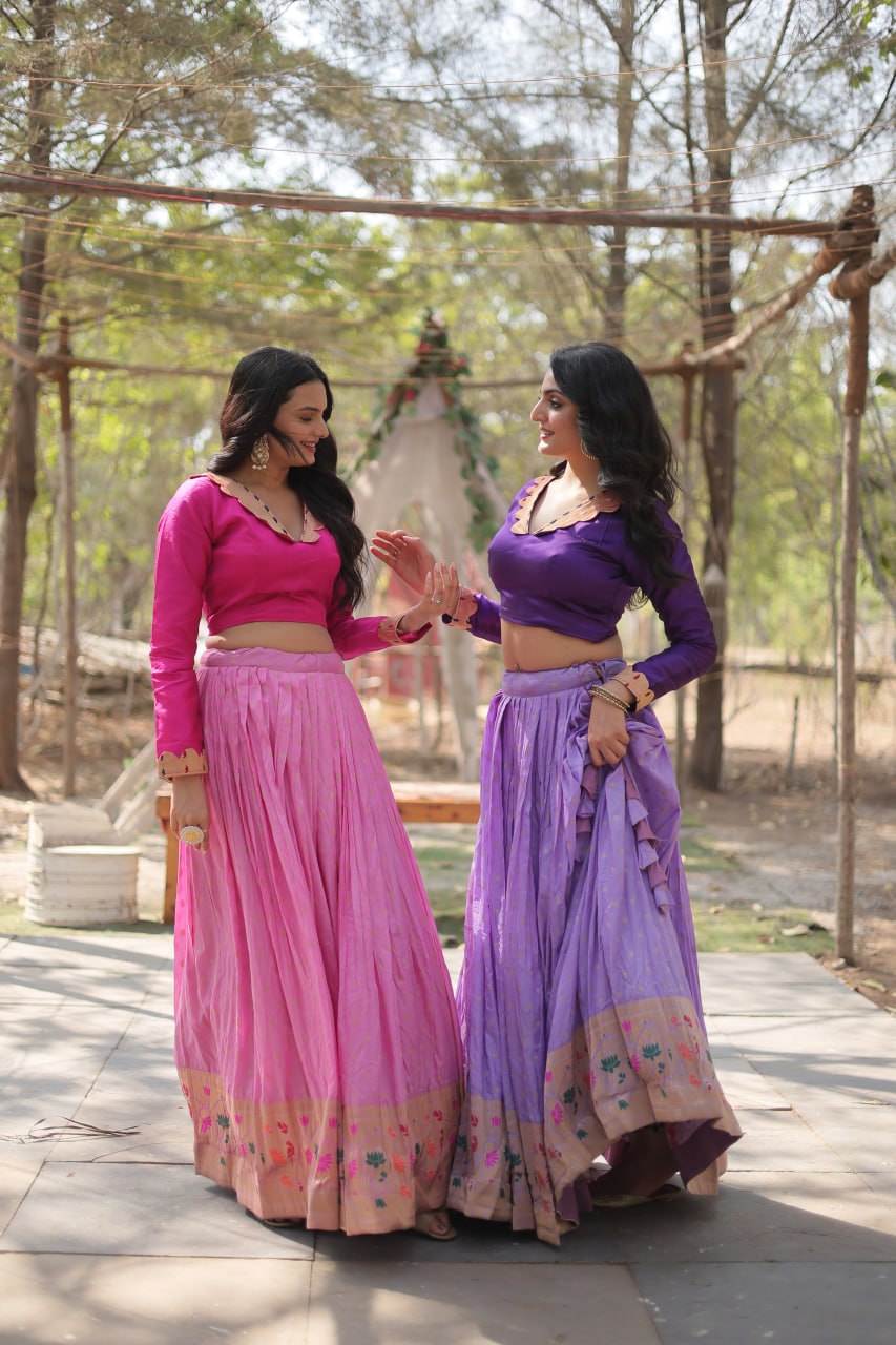 Dayble Viscose Kalamkari Jari Weaving Lehenga Choli