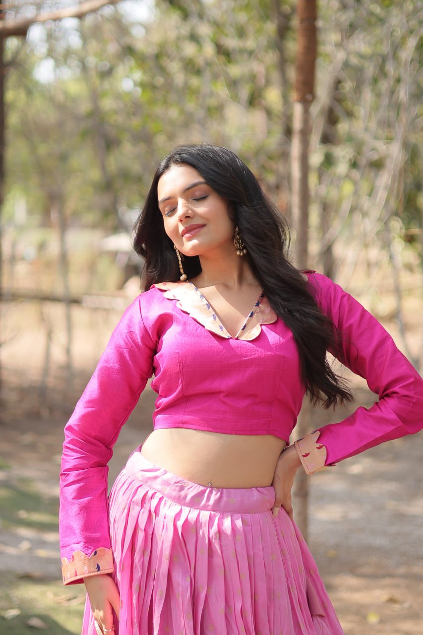 Dayble Viscose Kalamkari Jari Weaving Lehenga Choli