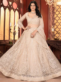 Dazzling Beige Thread Work Net Reception Wear Lehenga Choli With Dupatta