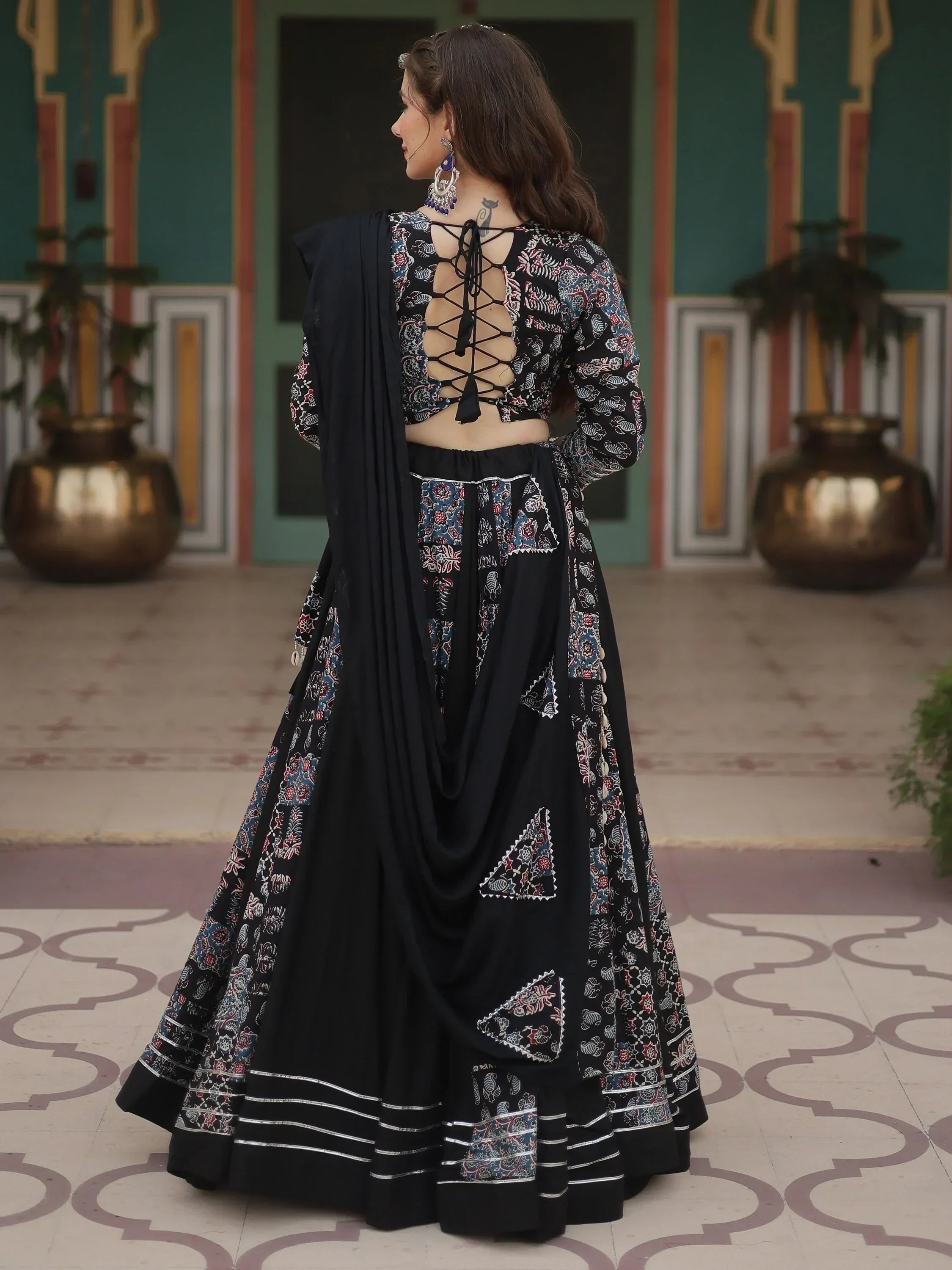 Dazzling Black Printed Rayon Navratri Wear Lehenga Choli With Dupatta