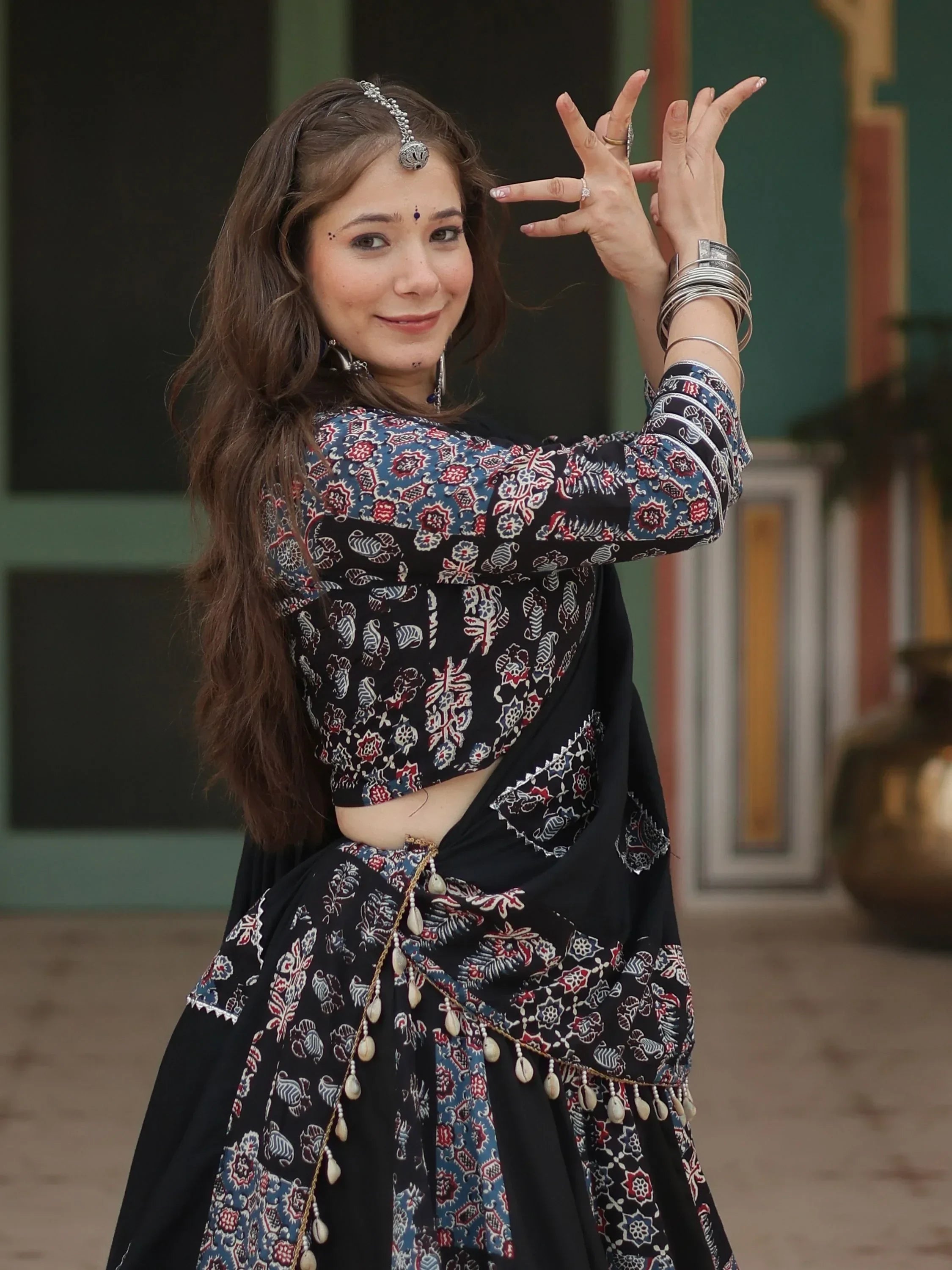 Dazzling Black Printed Rayon Navratri Wear Lehenga Choli With Dupatta