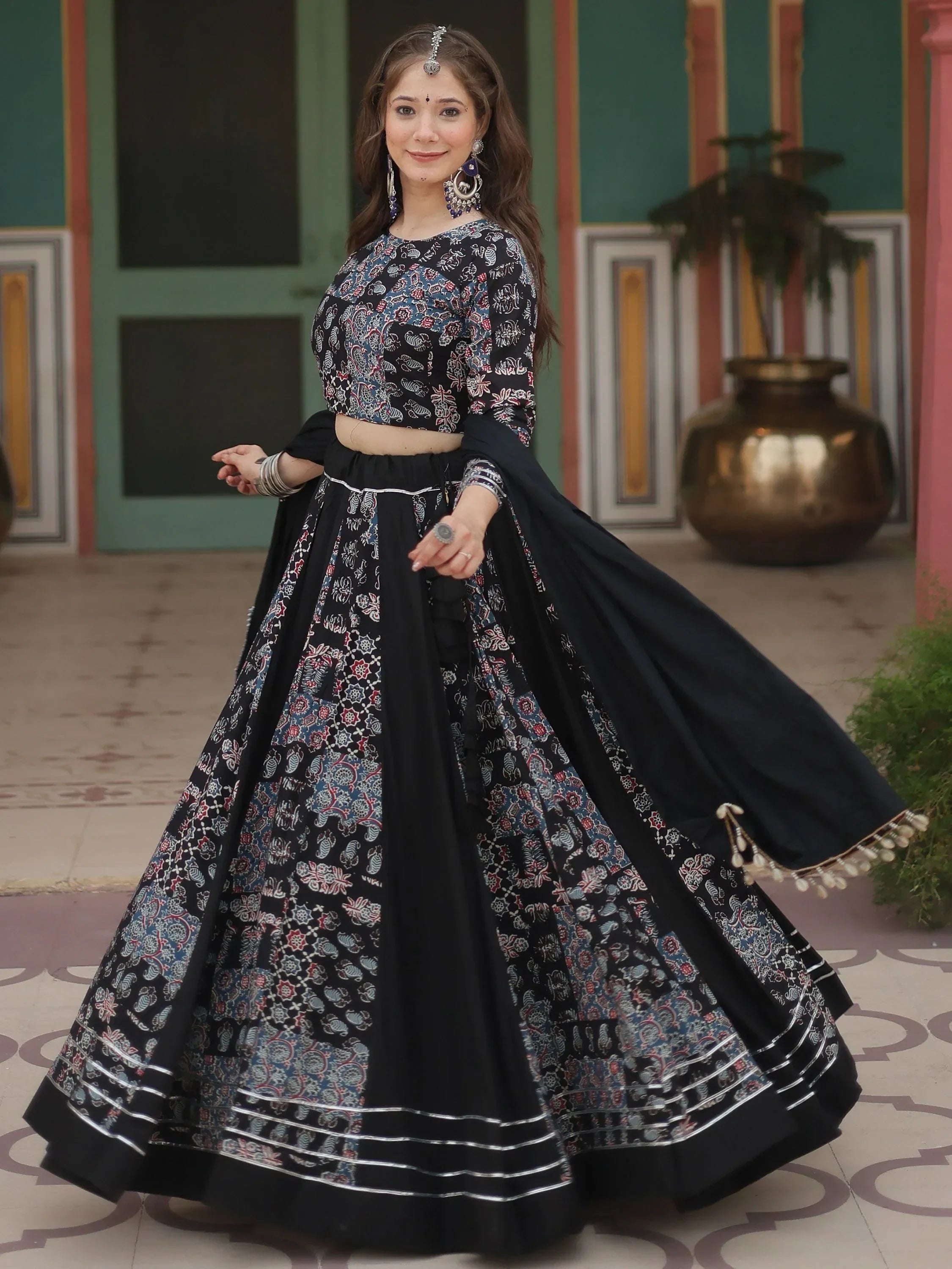 Dazzling Black Printed Rayon Navratri Wear Lehenga Choli With Dupatta