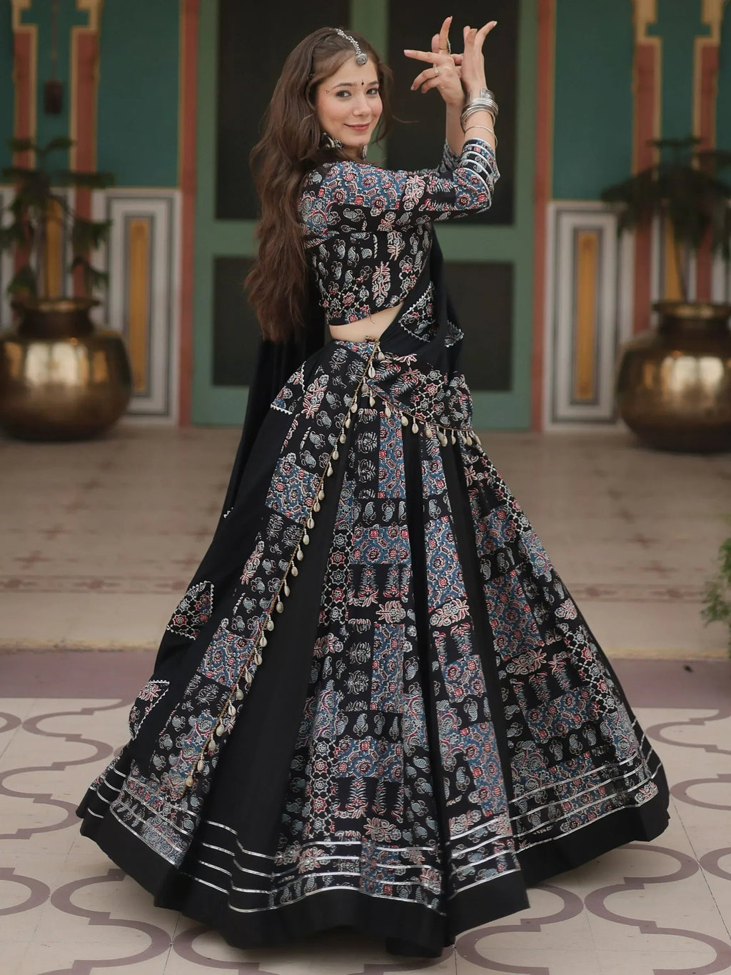 Dazzling Black Printed Rayon Navratri Wear Lehenga Choli With Dupatta