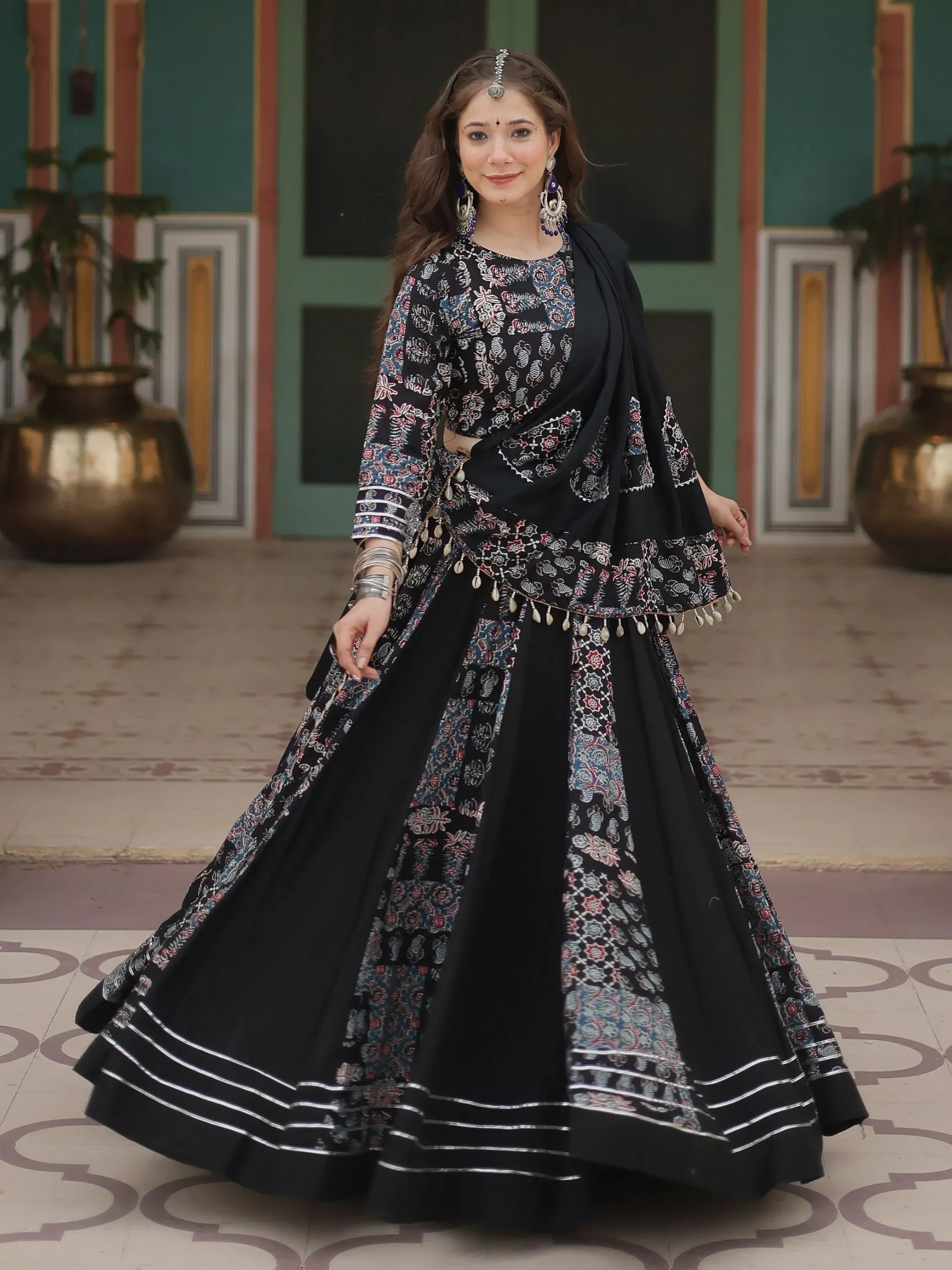 Dazzling Black Printed Rayon Navratri Wear Lehenga Choli With Dupatta