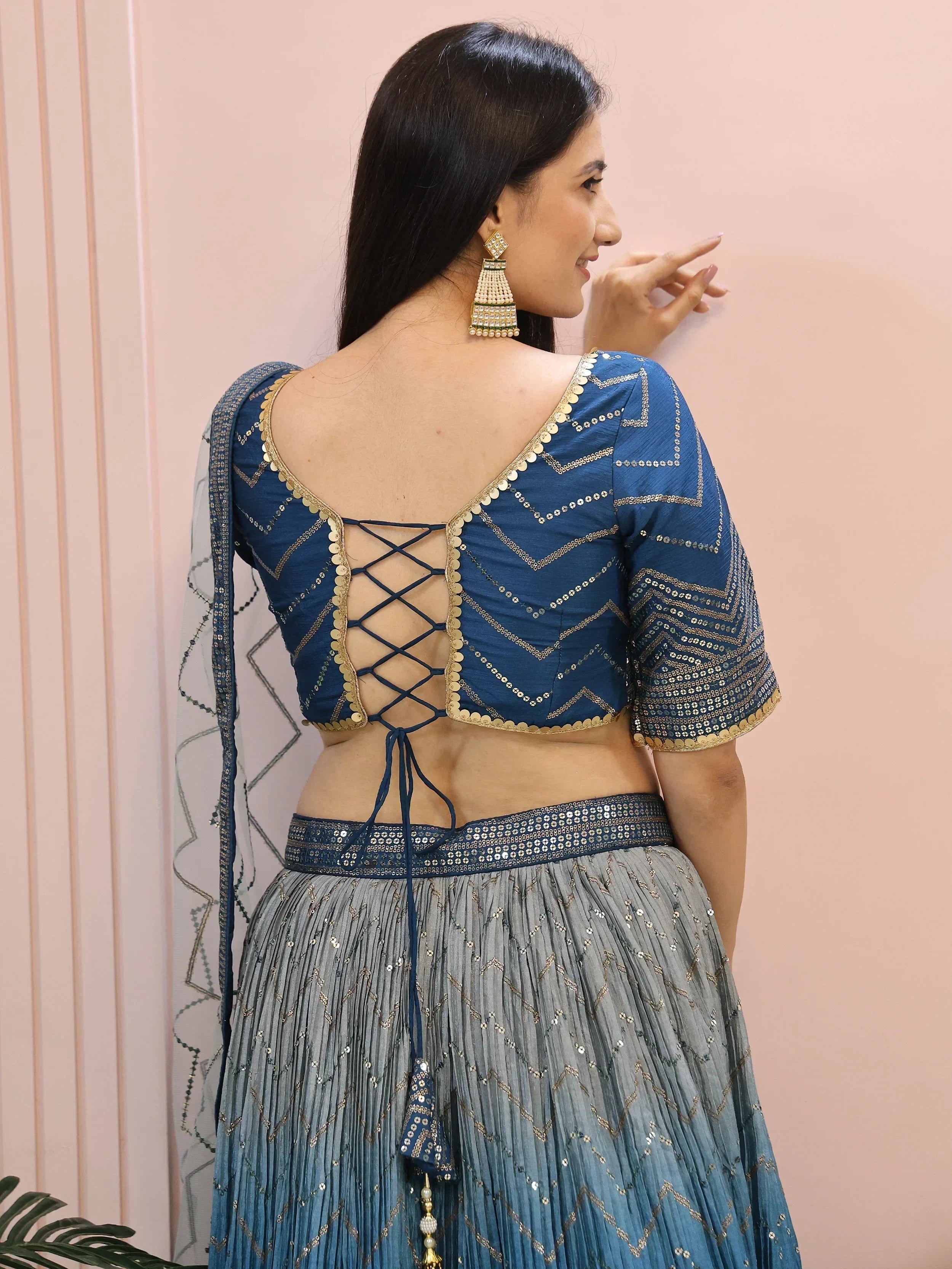 Dazzling Blue Chinon Sequins Party Wear Lehenga Choli