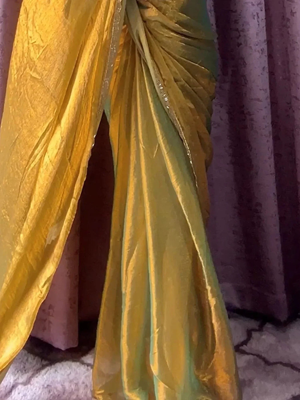 Dazzling Mehendi Beads Work Soft Silk Saree With Blouse