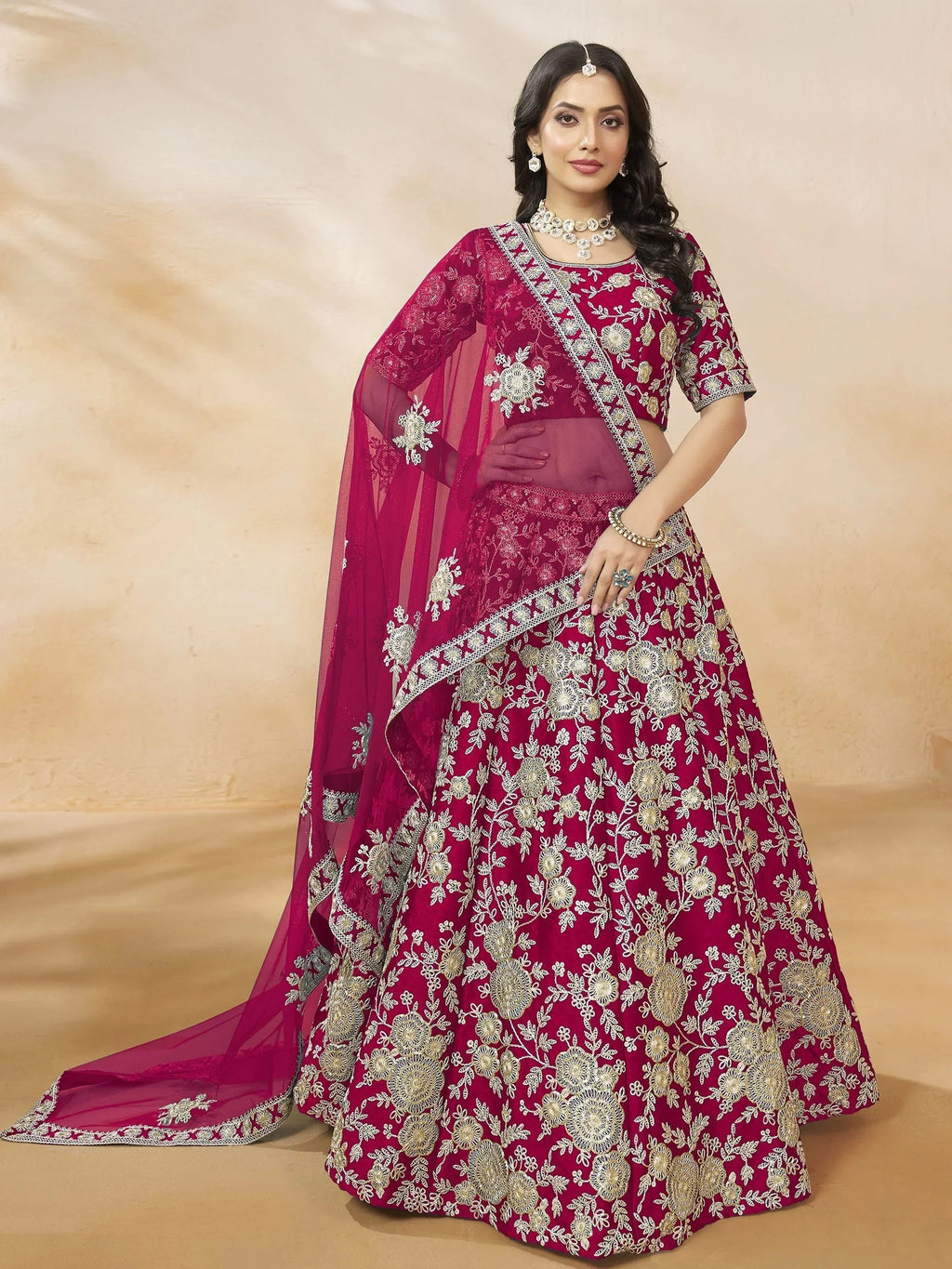 Pink Attractive Silk Embroidered Lehenga Choli With Dupatta