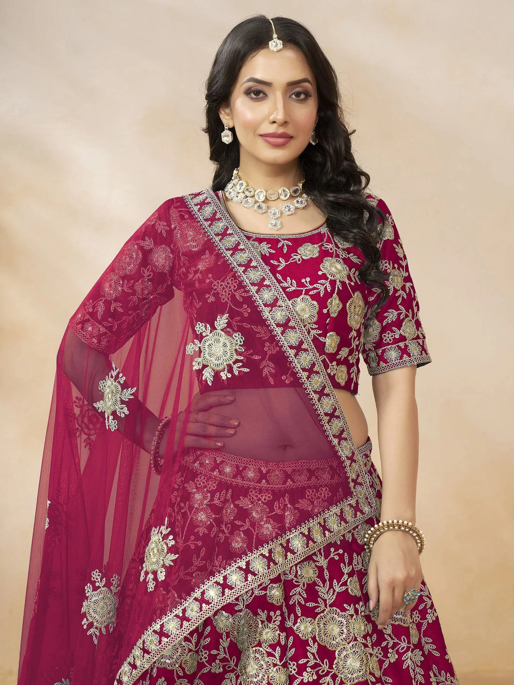 Pink Attractive Silk Embroidered Lehenga Choli With Dupatta