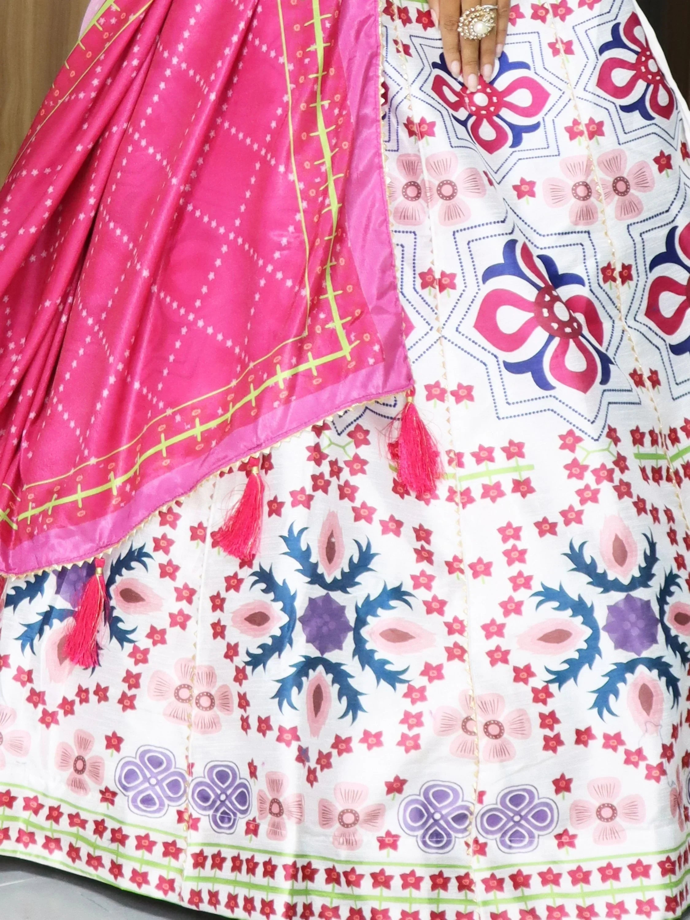 White Sweet Printed Art Silk Event Wear Lehenga Choli With Dupatta