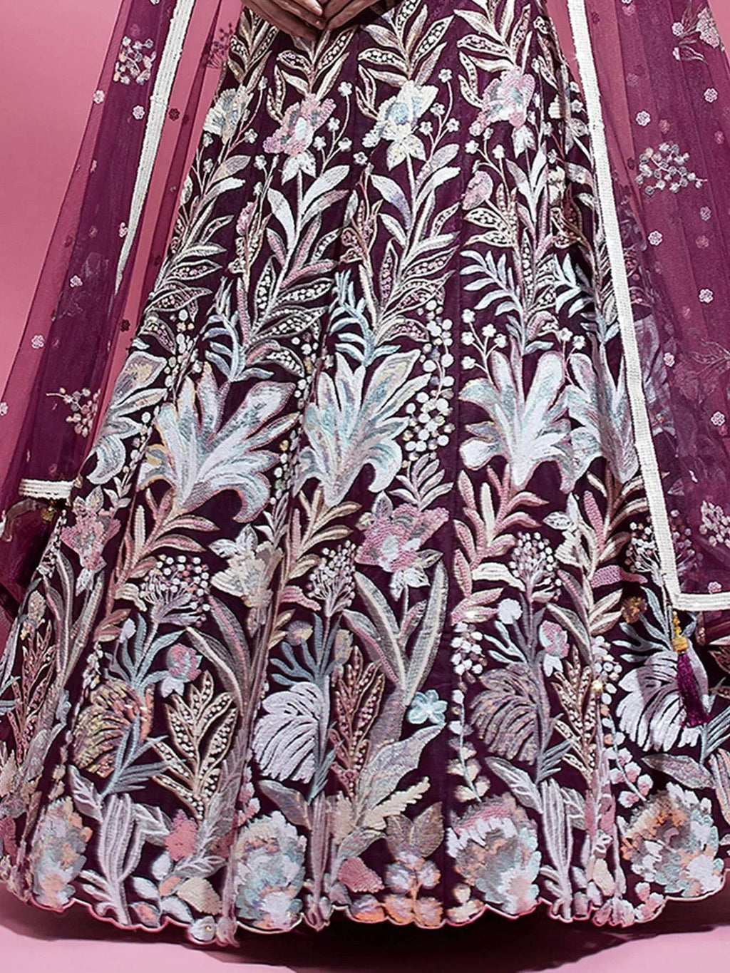 Dazzling Wine Sequins Net Engagement Wear Lehenga Choli