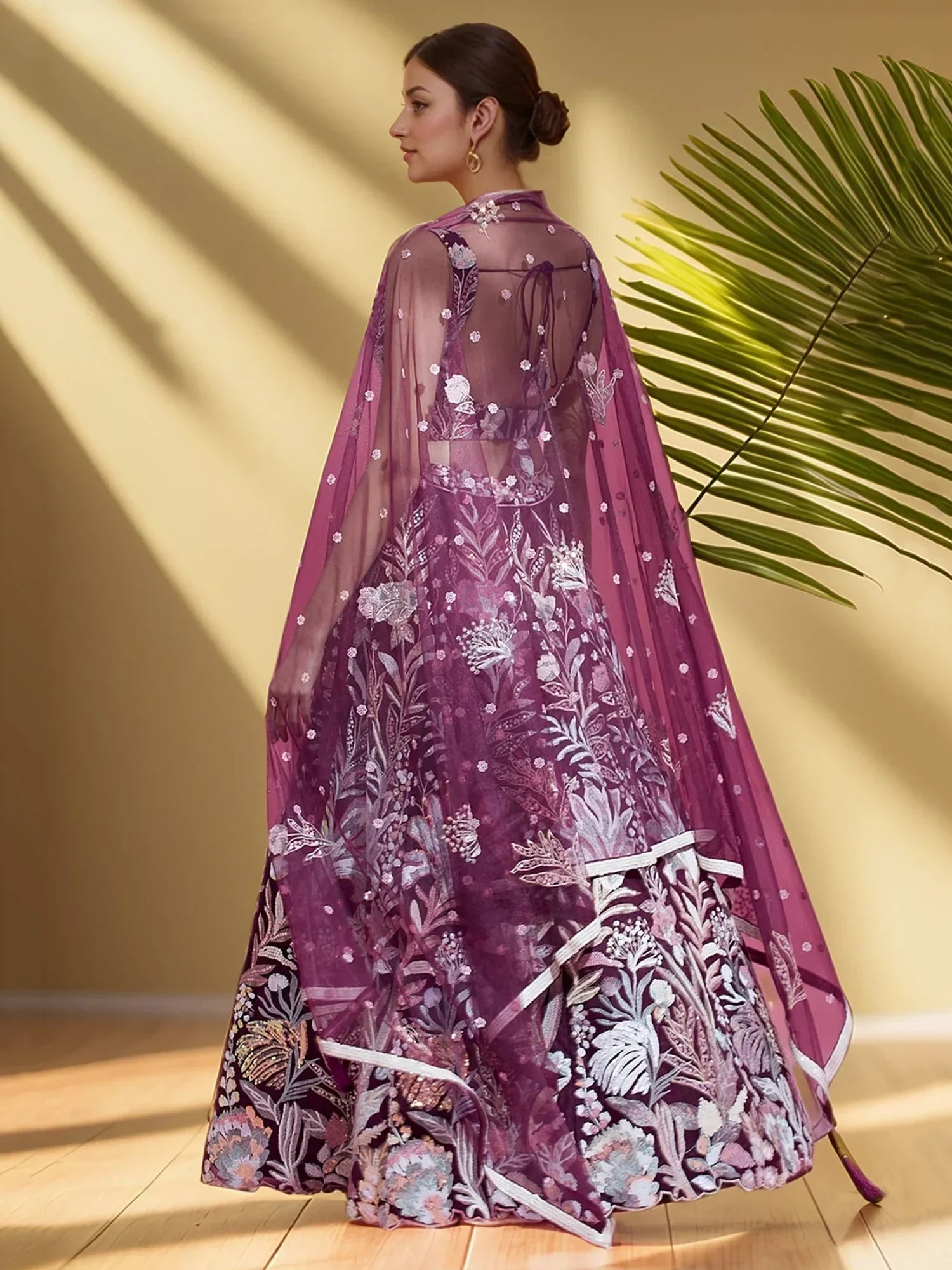 Dazzling Wine Sequins Net Engagement Wear Lehenga Choli