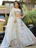 Delightful Light Grey Sequins Silk Reception Wear Lehenga With Blouse