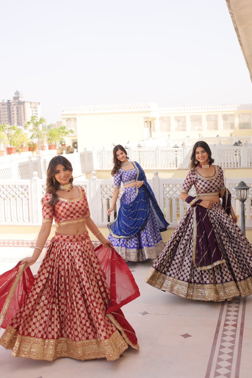 Designer Dyeable Viscose Jacquard Lehenga Choli with Sequins Embroidery
