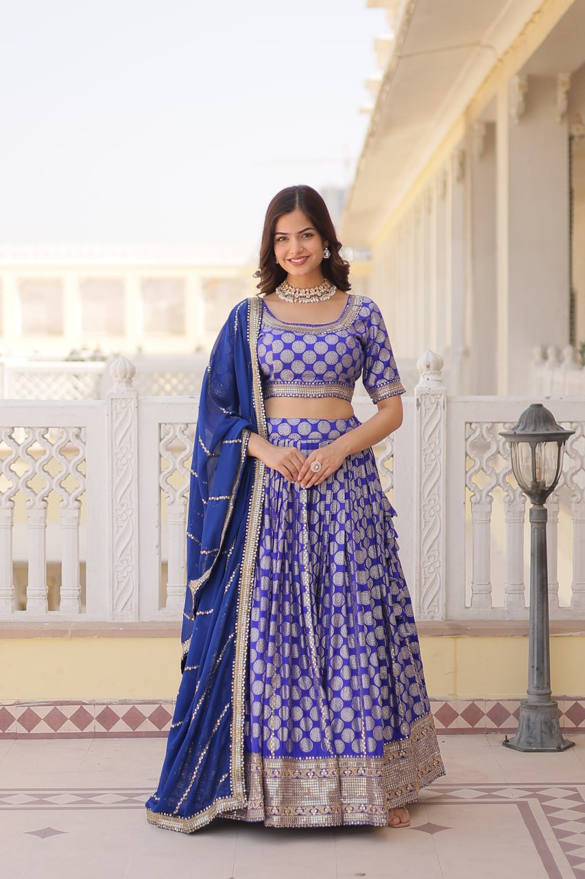 Designer Dyeable Viscose Jacquard Lehenga Choli with Sequins Embroidery