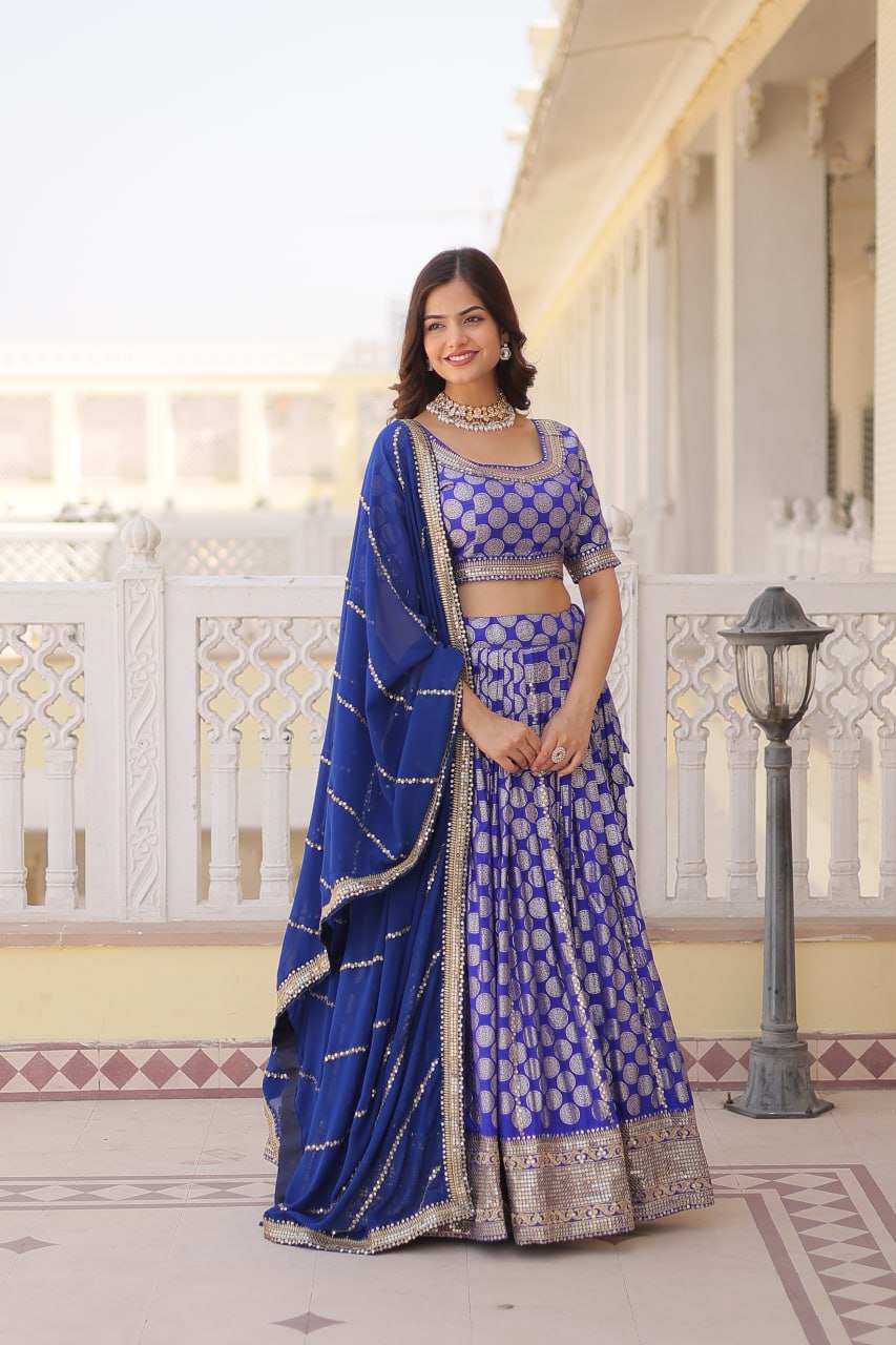 Designer Dyeable Viscose Jacquard Lehenga Choli with Sequins Embroidery